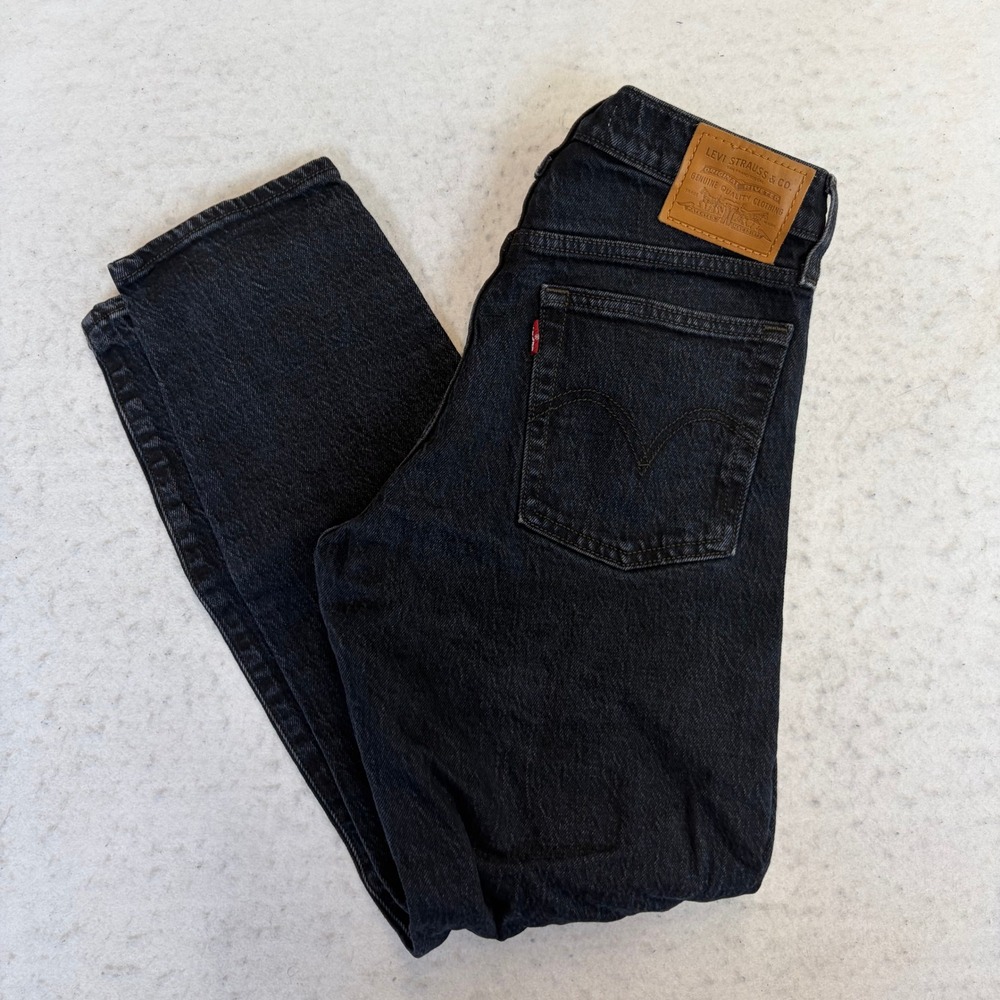 Levi's Wedgie Straight Jeans Women 25 Black Denim High Rise